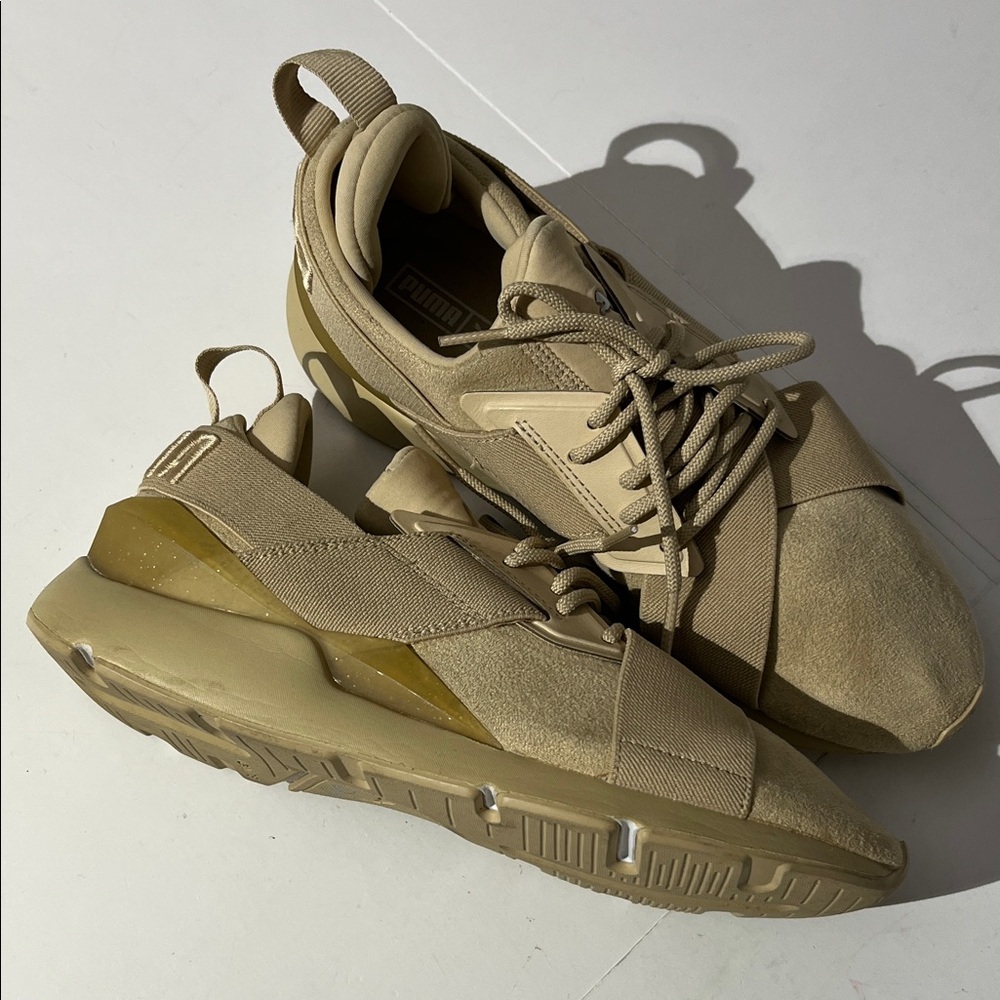 Puma Muse Sneakers Trainers Shoes Womens sz 8.5 gravel tan cream Elevated Ignite